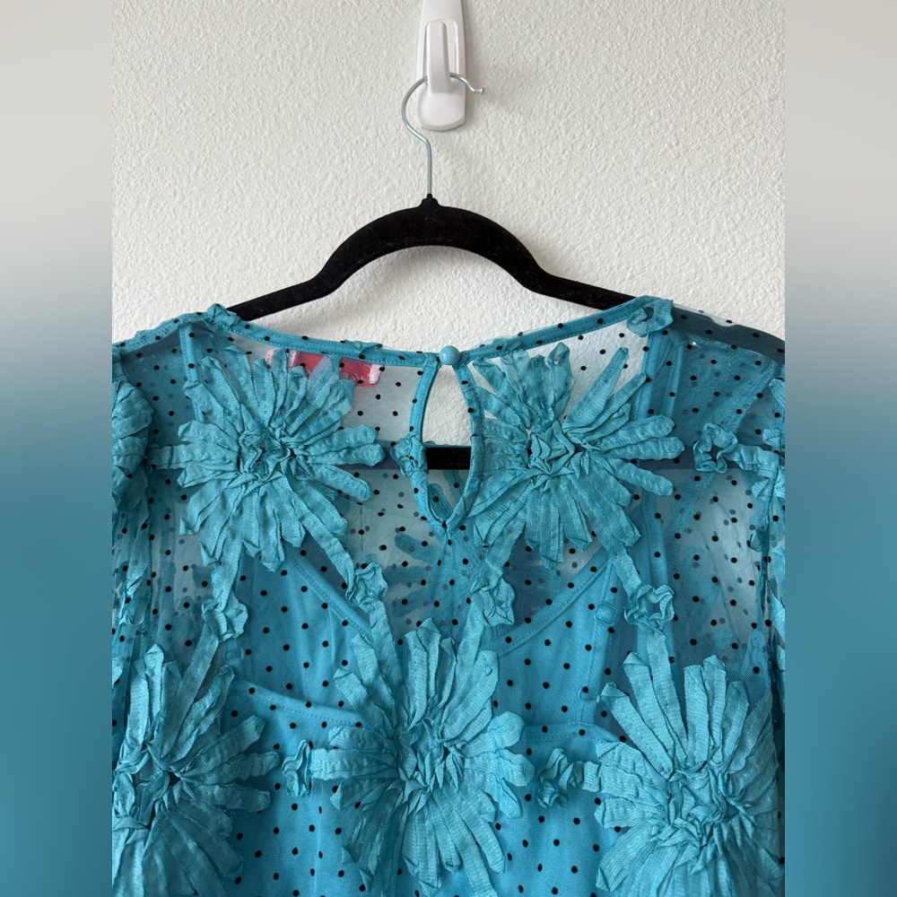 Antropologie NWT Eva Franco Turquoise Lace Floral Ruffle
Blouse Shirt - Picture 7 of 8